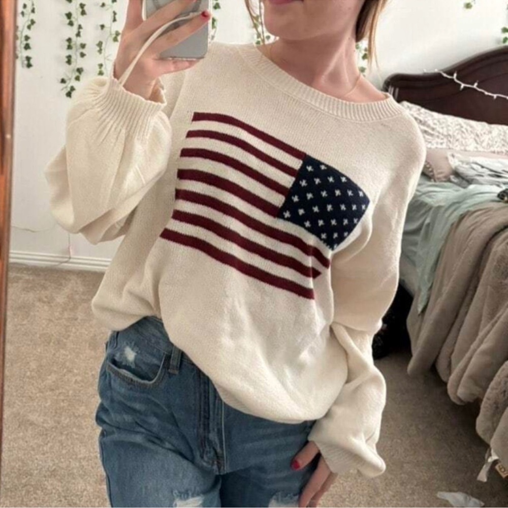 Cozy American Flag Print Oversized Sweater Top XS S M L XL XXL - Picture 1 of 4